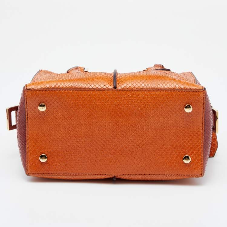 Pre Owned Tod's Orange/Brown Python D-Styling Satchel