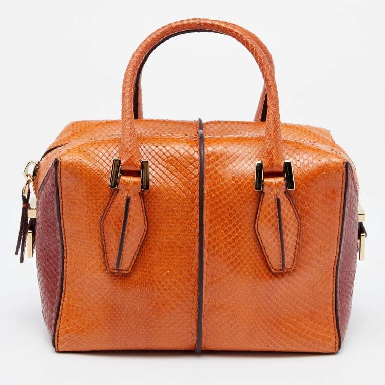 Pre Owned Tod's Orange/Brown Python D-Styling Satchel