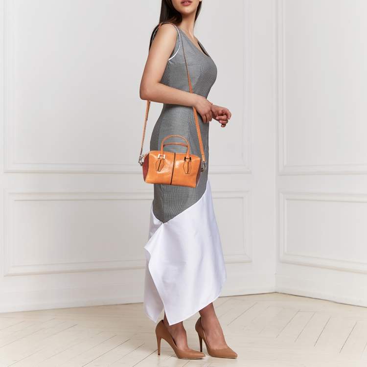 Pre Owned Tod's Orange/Brown Python D-Styling Satchel