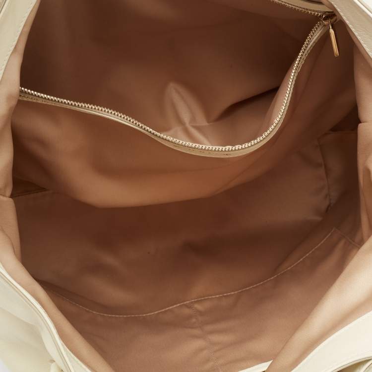 Pre Owned Tod's Cream/Brown Leather and Patent Leather Medium Flower Tote