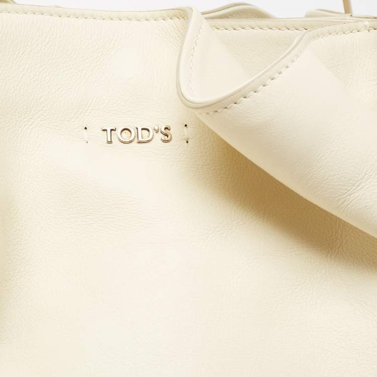 Pre Owned Tod's Cream/Brown Leather and Patent Leather Medium Flower Tote
