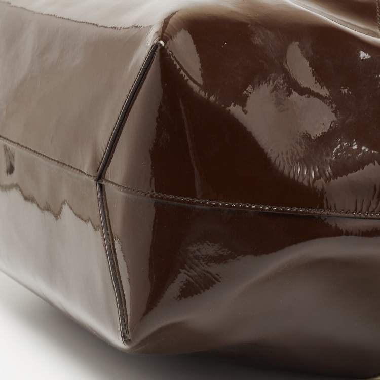 Pre Owned Tod's Cream/Brown Leather and Patent Leather Medium Flower Tote