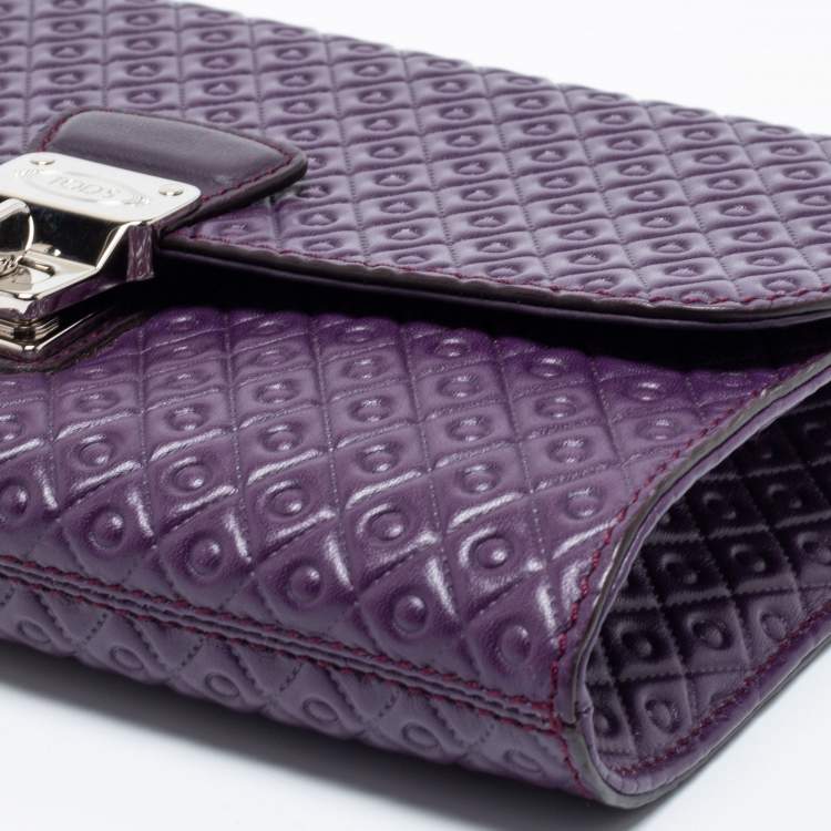 Pre Owned Tod's Purple Signature Embossed Leather Bandoliera Chain Bag