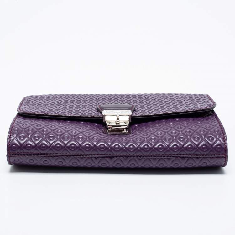 Pre Owned Tod's Purple Signature Embossed Leather Bandoliera Chain Bag