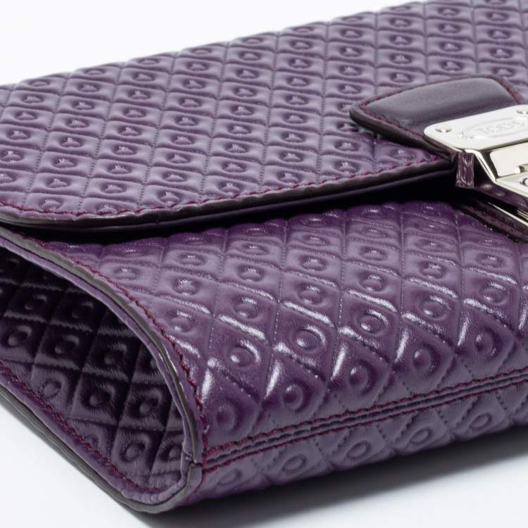 Pre Owned Tod's Purple Signature Embossed Leather Bandoliera Chain Bag