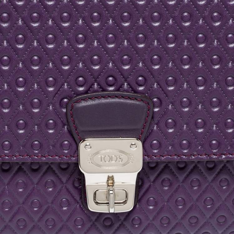 Pre Owned Tod's Purple Signature Embossed Leather Bandoliera Chain Bag