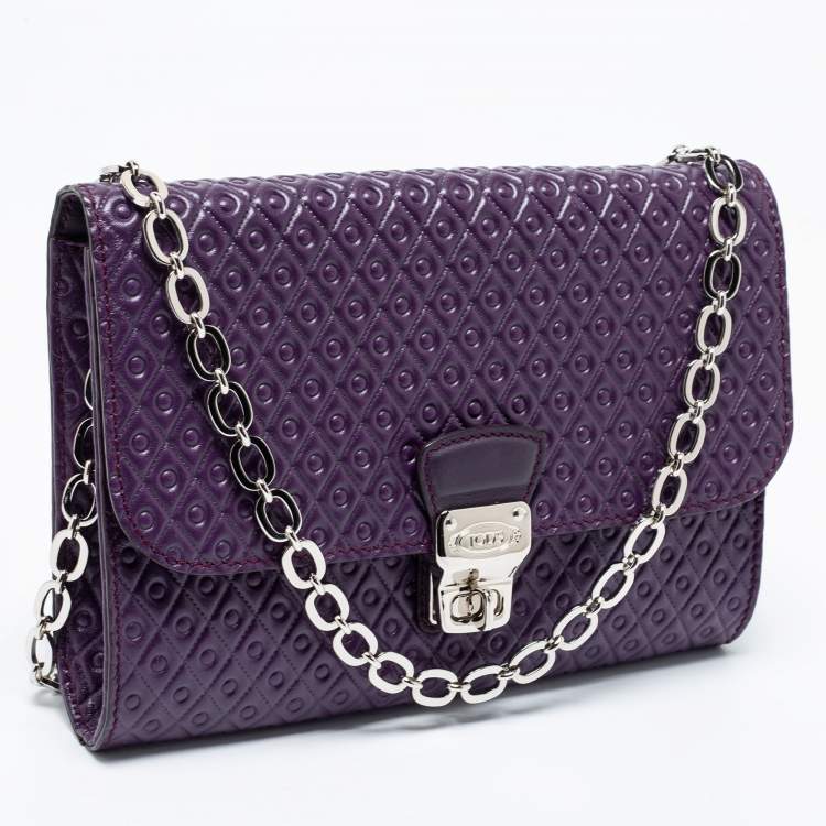 Pre Owned Tod's Purple Signature Embossed Leather Bandoliera Chain Bag