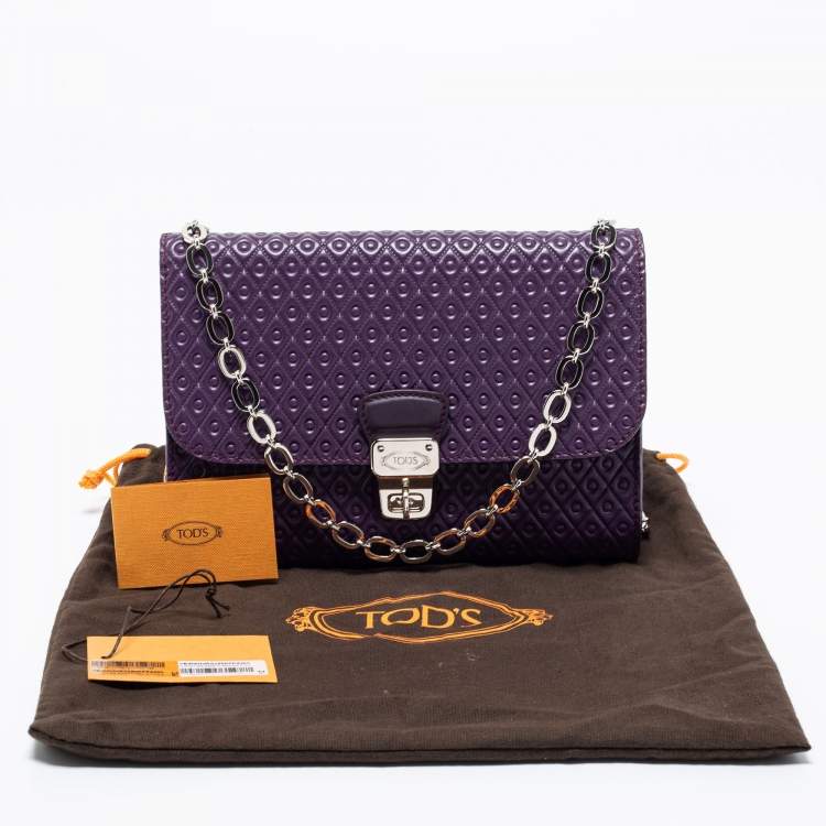 Pre Owned Tod's Purple Signature Embossed Leather Bandoliera Chain Bag
