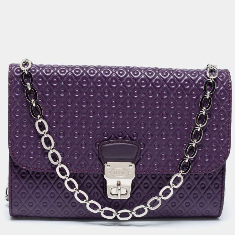 Pre Owned Tod's Purple Signature Embossed Leather Bandoliera Chain Bag