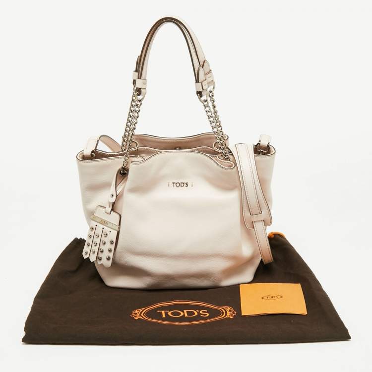 Pre Owned Tod's Pink Leather Mini Flower Chain Tote