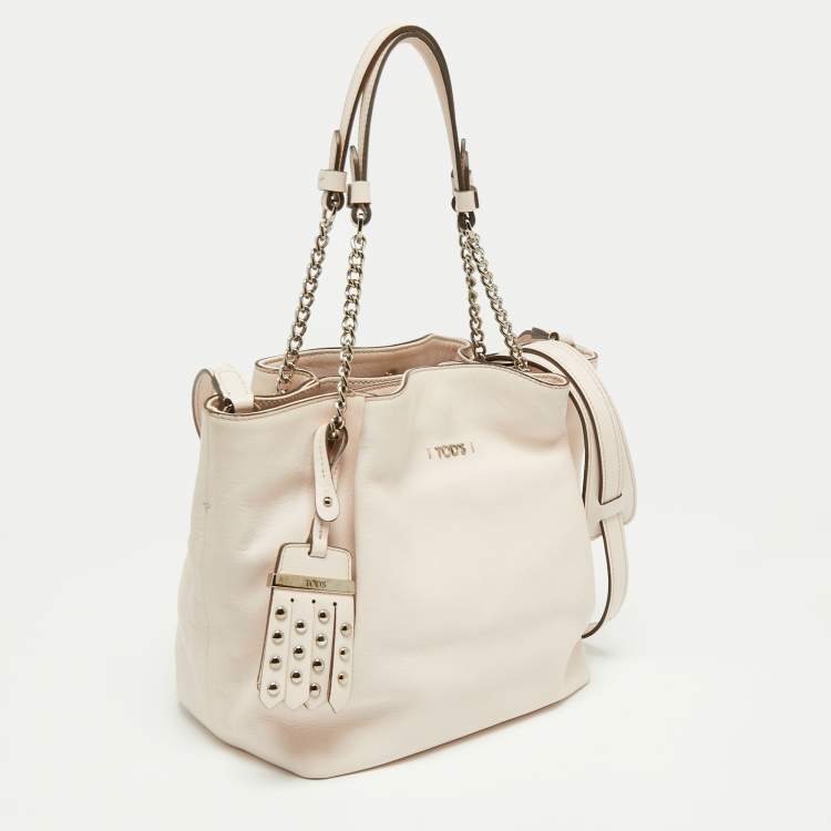 Pre Owned Tod's Pink Leather Mini Flower Chain Tote