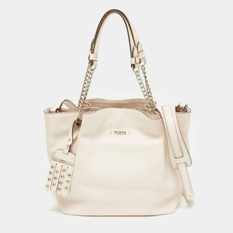 Pre Owned Tod's Pink Leather Mini Flower Chain Tote