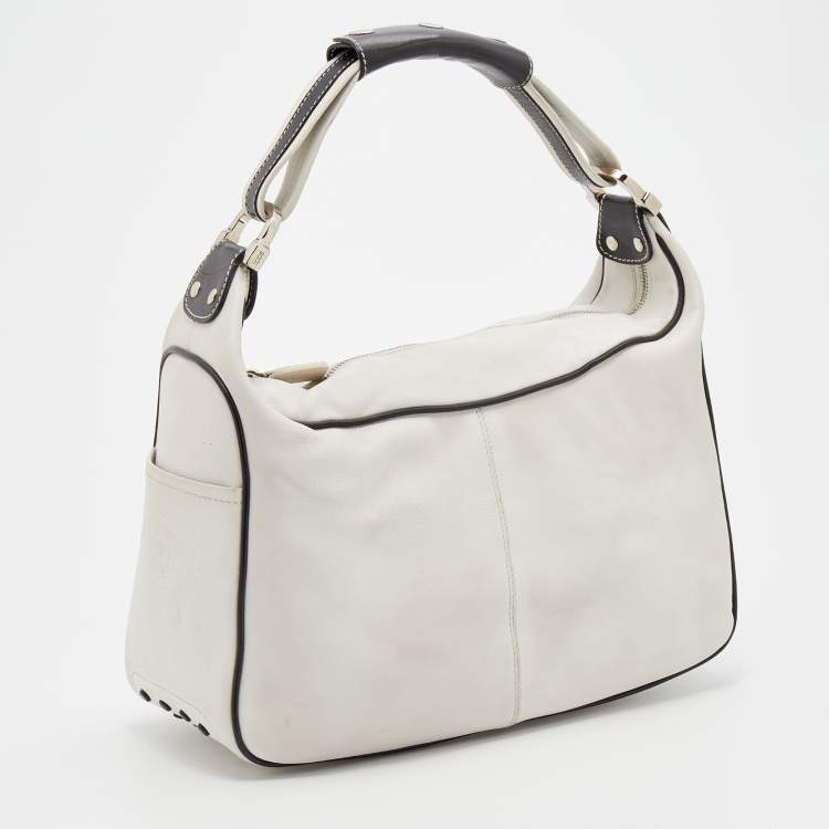 Pre Owned Tod's White/Black Leather Micky Hobo