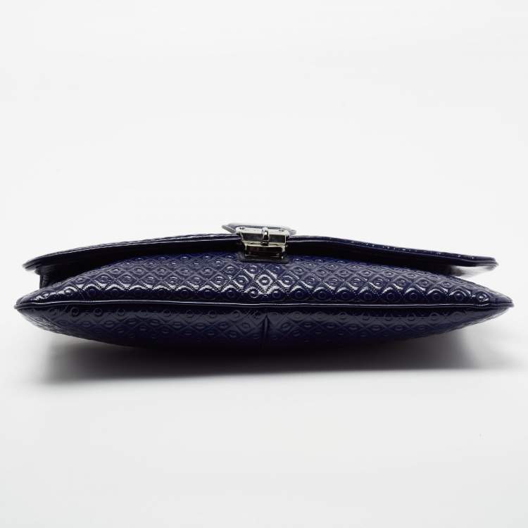 Pre Owned Tod's Blue Signature Embossed Patent Leather Turnlock Flap Clutch