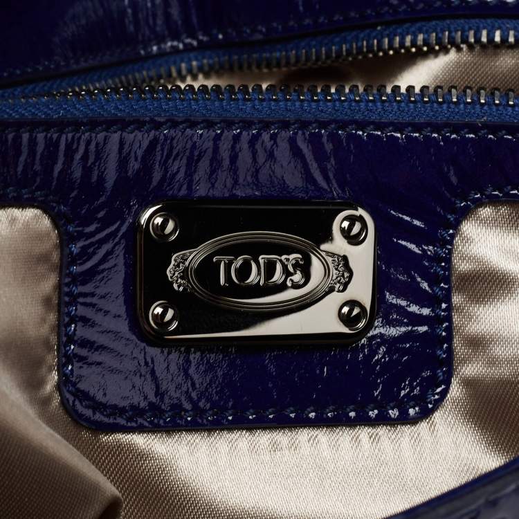 Pre Owned Tod's Blue Signature Embossed Patent Leather Turnlock Flap Clutch