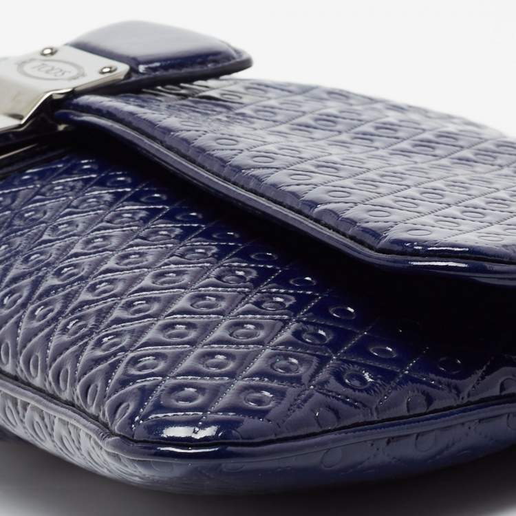 Pre Owned Tod's Blue Signature Embossed Patent Leather Turnlock Flap Clutch