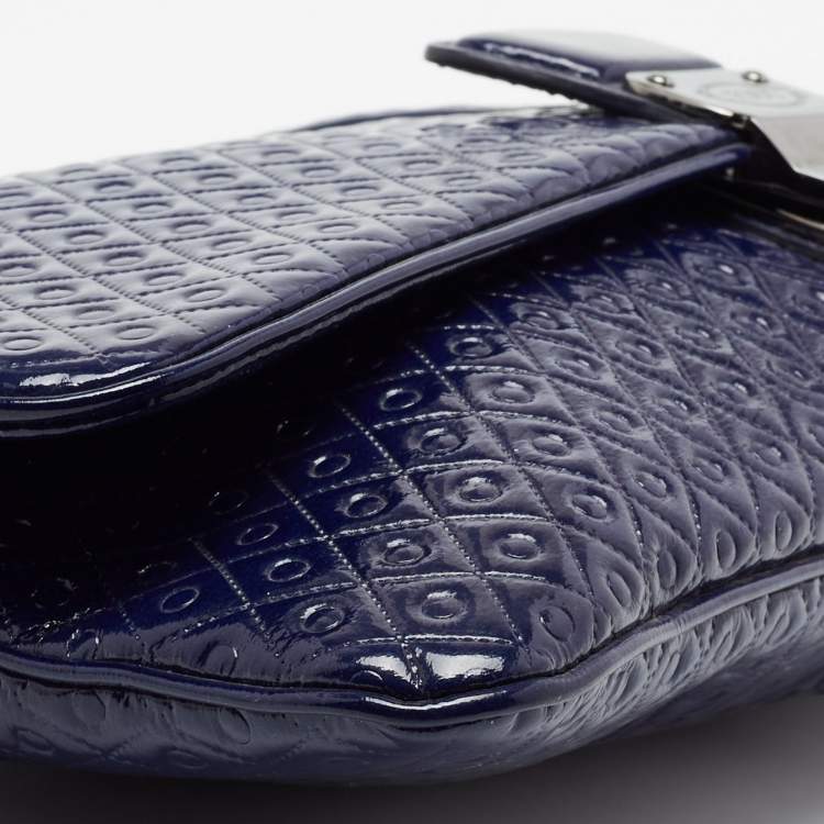 Pre Owned Tod's Blue Signature Embossed Patent Leather Turnlock Flap Clutch