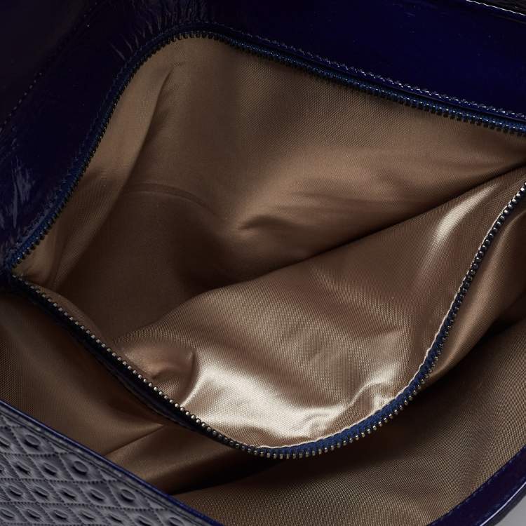Pre Owned Tod's Blue Signature Embossed Patent Leather Turnlock Flap Clutch