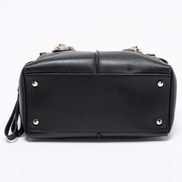 Pre Owned Tod's Black/Beige Leather And Python D-Styling Bauletto Satchel