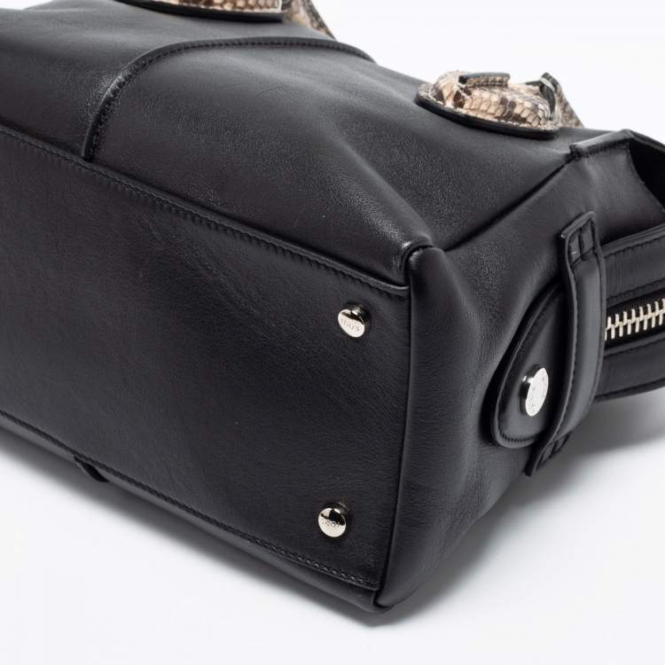 Pre Owned Tod's Black/Beige Leather And Python D-Styling Bauletto Satchel