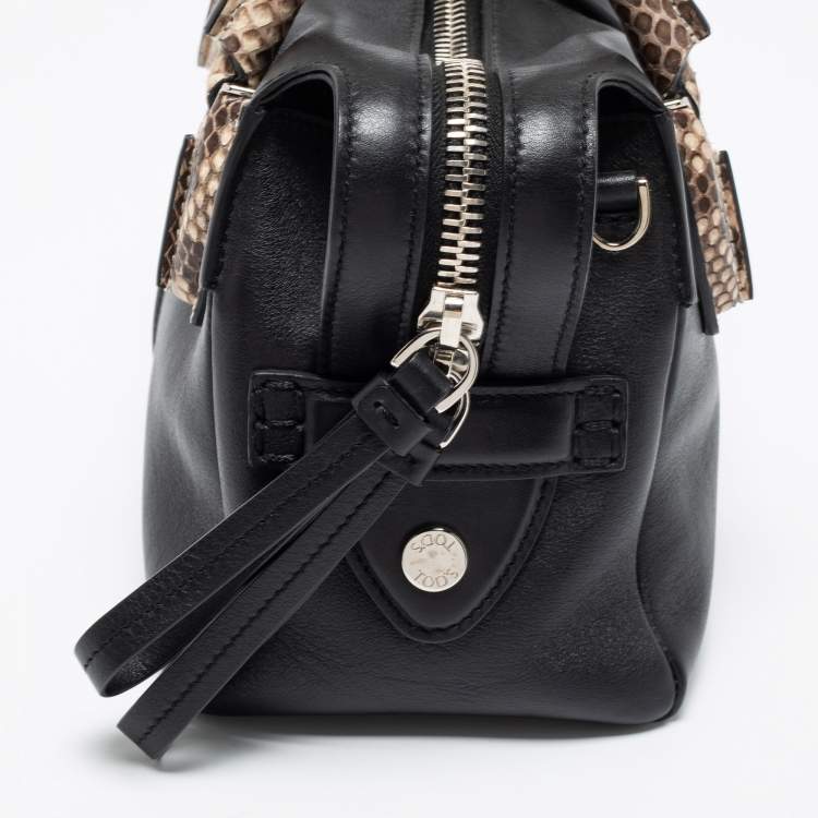Pre Owned Tod's Black/Beige Leather And Python D-Styling Bauletto Satchel