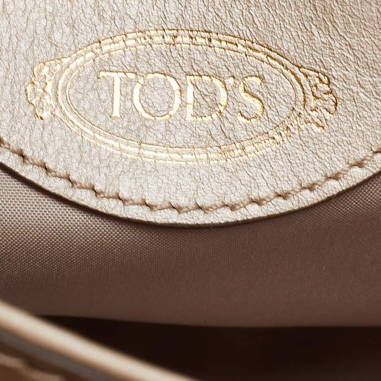 Pre Owned Tod's Metallic Beige Leather Small Studded Flower Tote