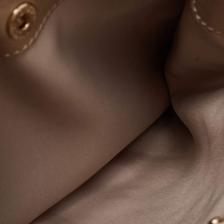 Pre Owned Tod's Metallic Beige Leather Small Studded Flower Tote