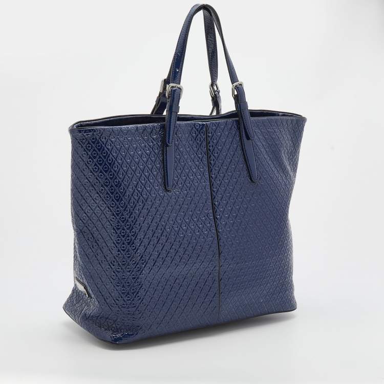 Pre Owned Tod's Navy Blue Patent Leather Signature Shopper Tote