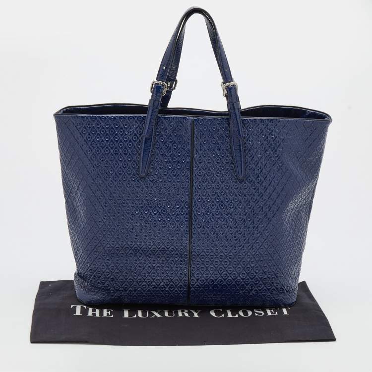 Pre Owned Tod's Navy Blue Patent Leather Signature Shopper Tote