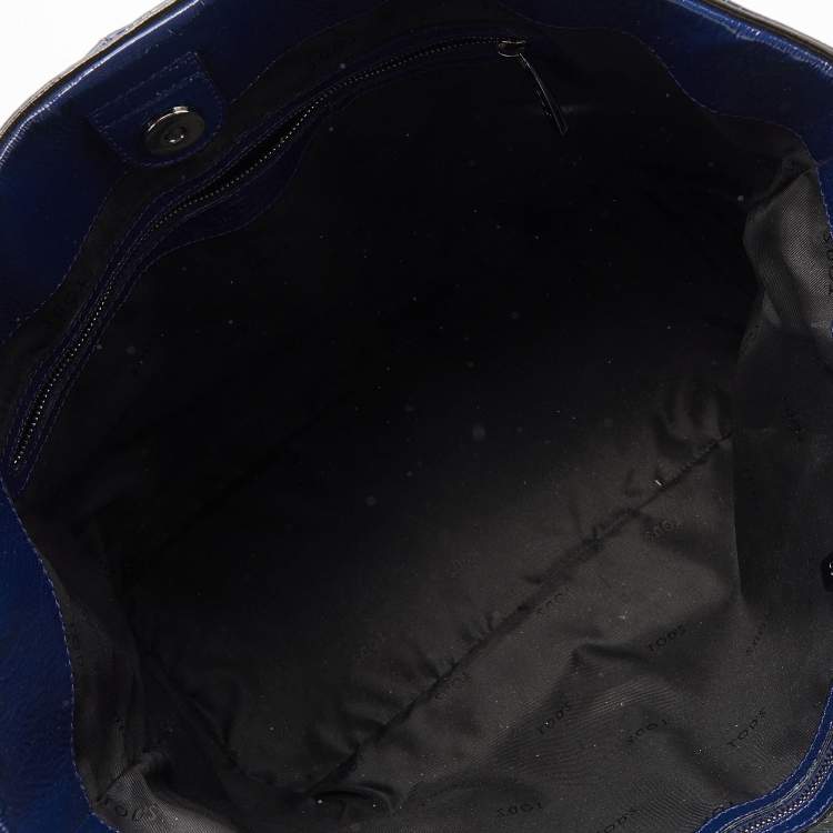 Pre Owned Tod's Navy Blue Patent Leather Signature Shopper Tote