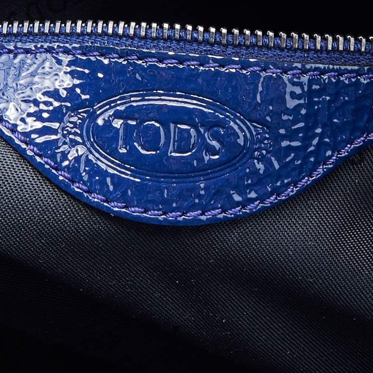 Pre Owned Tod's Navy Blue Patent Leather Signature Shopper Tote