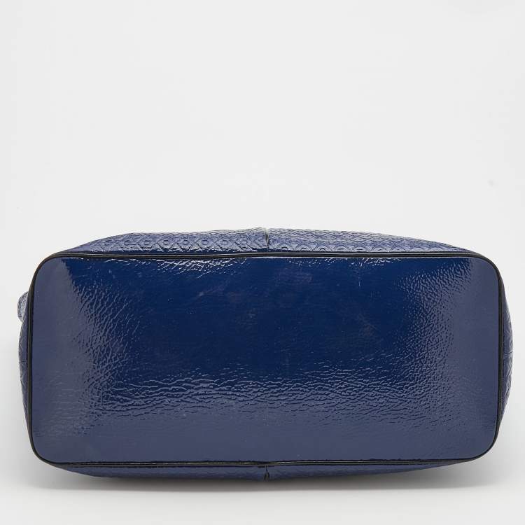 Pre Owned Tod's Navy Blue Patent Leather Signature Shopper Tote