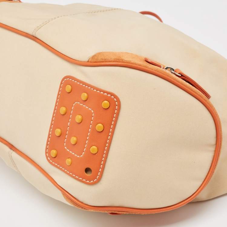 Pre Owned Tod's Beige/Orange Nylon and Leather Charlotte Hobo