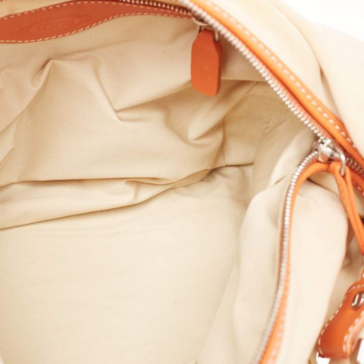 Pre Owned Tod's Beige/Orange Nylon and Leather Charlotte Hobo