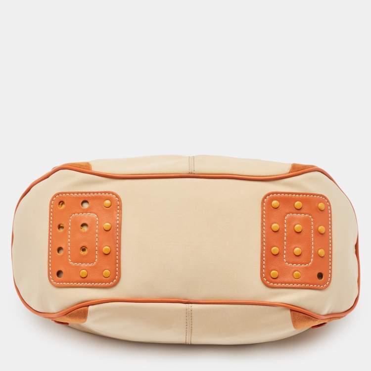 Pre Owned Tod's Beige/Orange Nylon and Leather Charlotte Hobo