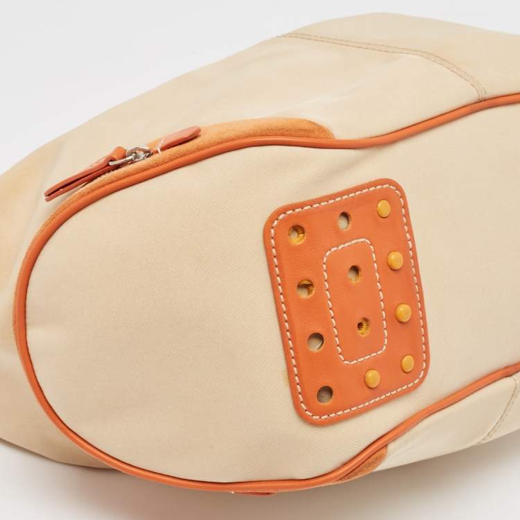 Pre Owned Tod's Beige/Orange Nylon and Leather Charlotte Hobo