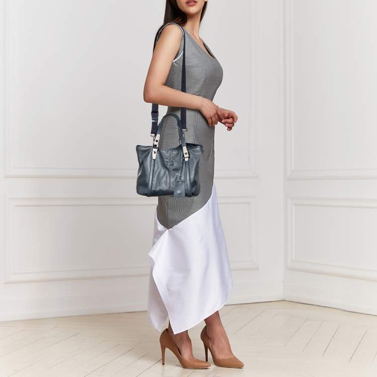 Pre Owned Tod's Blue/Grey Coated Canvas And Leather Tote
