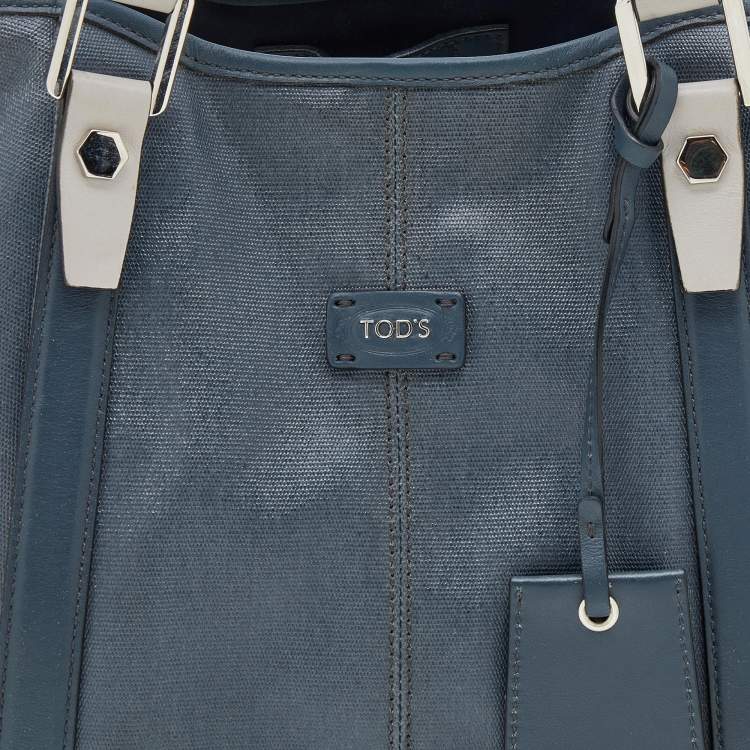Pre Owned Tod's Blue/Grey Coated Canvas And Leather Tote