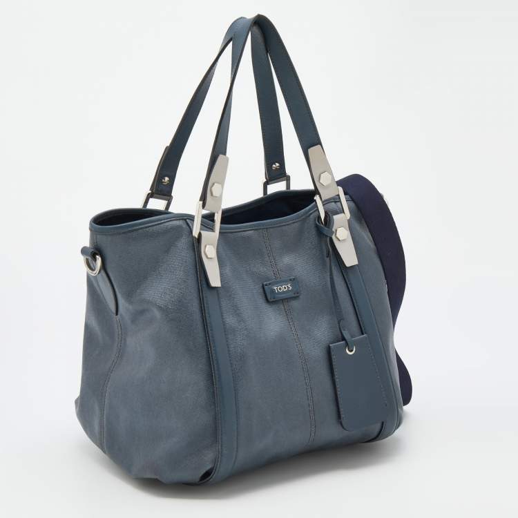 Pre Owned Tod's Blue/Grey Coated Canvas And Leather Tote