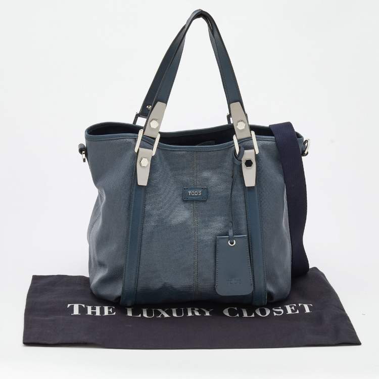 Pre Owned Tod's Blue/Grey Coated Canvas And Leather Tote