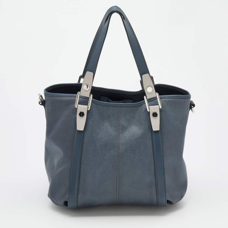 Pre Owned Tod's Blue/Grey Coated Canvas And Leather Tote