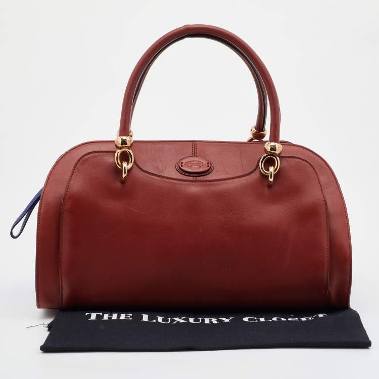 Pre Owned Tod's Red/Blue Leather Sella Bowler Bag