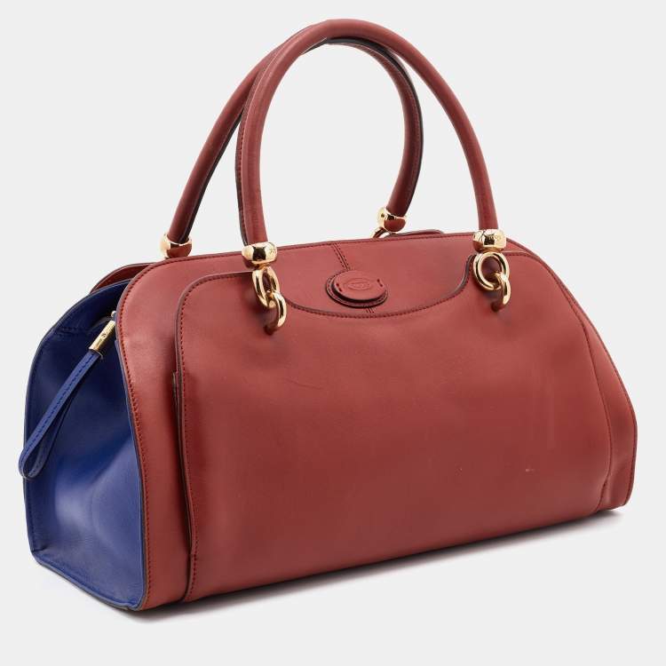 Pre Owned Tod's Red/Blue Leather Sella Bowler Bag