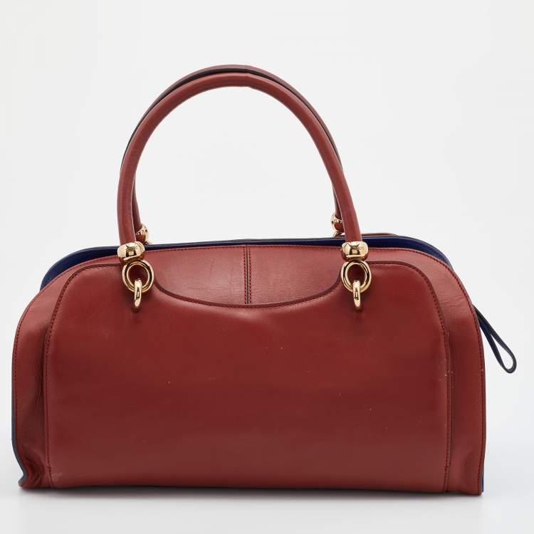 Pre Owned Tod's Red/Blue Leather Sella Bowler Bag