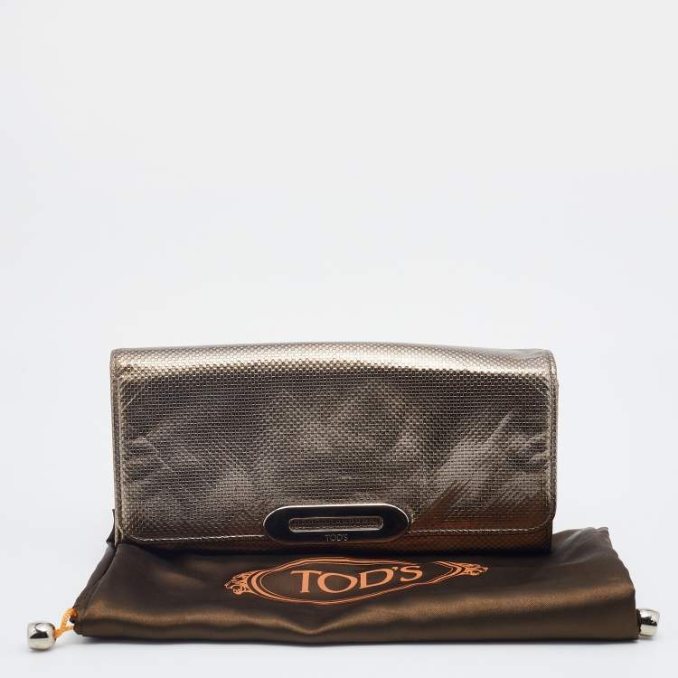 Pre Owned Tod's Metallic Gold Textured Leather Continental Wallet