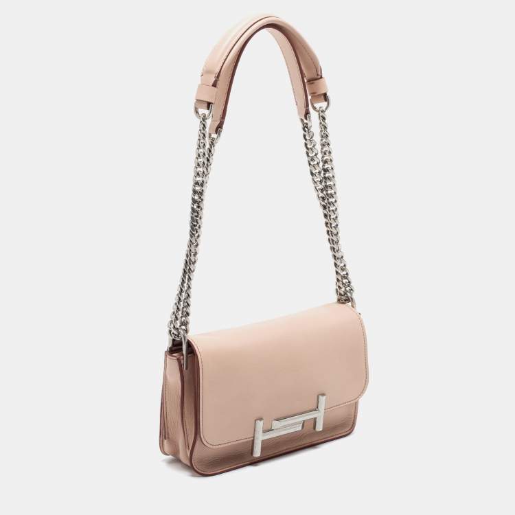 Pre Owned Tod's Blush Pink Leather MIni Double T Shoulder Bag