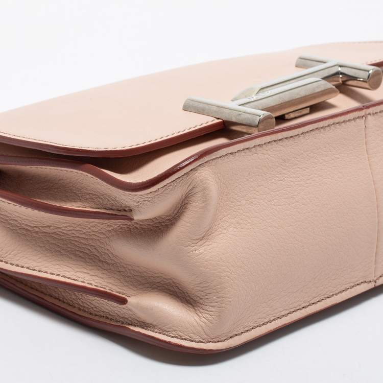 Pre Owned Tod's Blush Pink Leather MIni Double T Shoulder Bag
