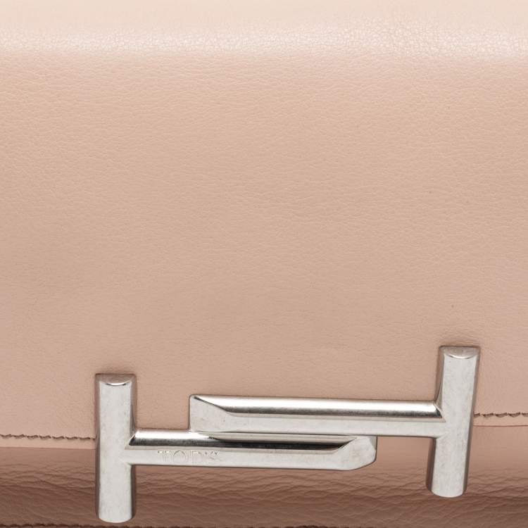 Pre Owned Tod's Blush Pink Leather MIni Double T Shoulder Bag