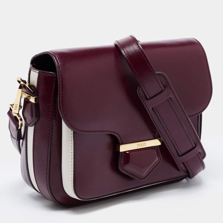 Pre Owned Tod's Purple/White Leather Flap Crossbody Bag