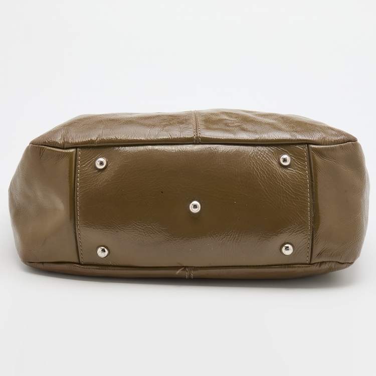 Pre Owned Tod's Olive Patent Leather Tote 